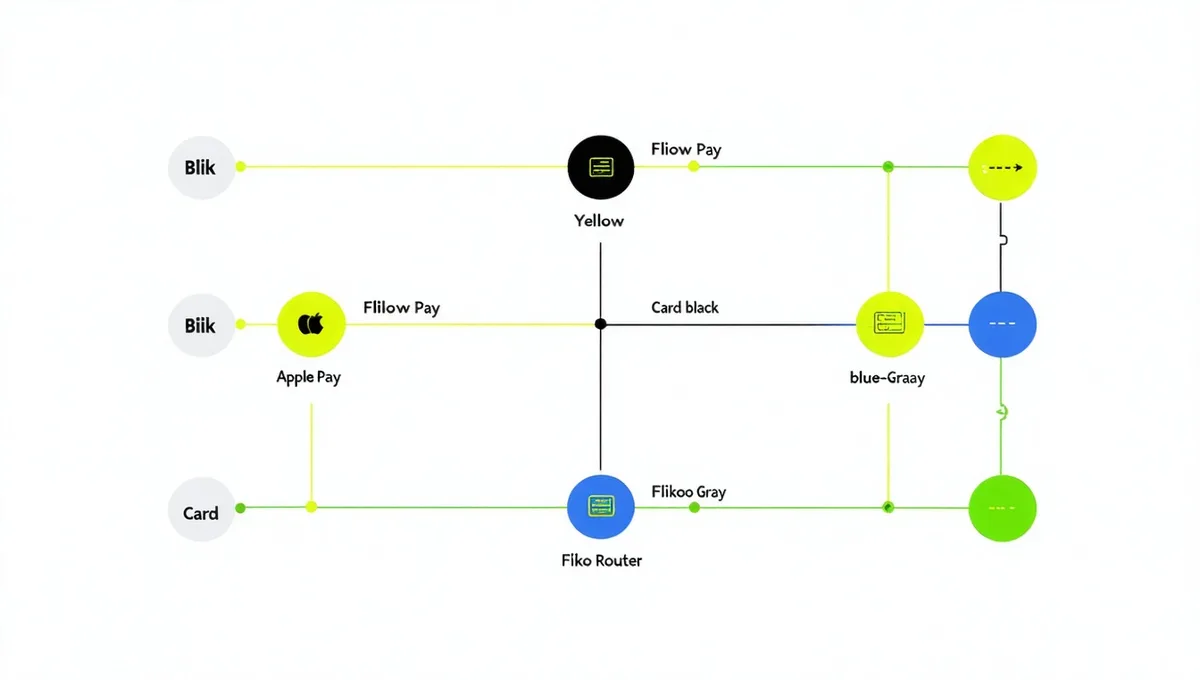 Architecture diagram showing Blik, Apple Pay and card payment lanes routed in parallel through Fliko to the event checkout confirmation